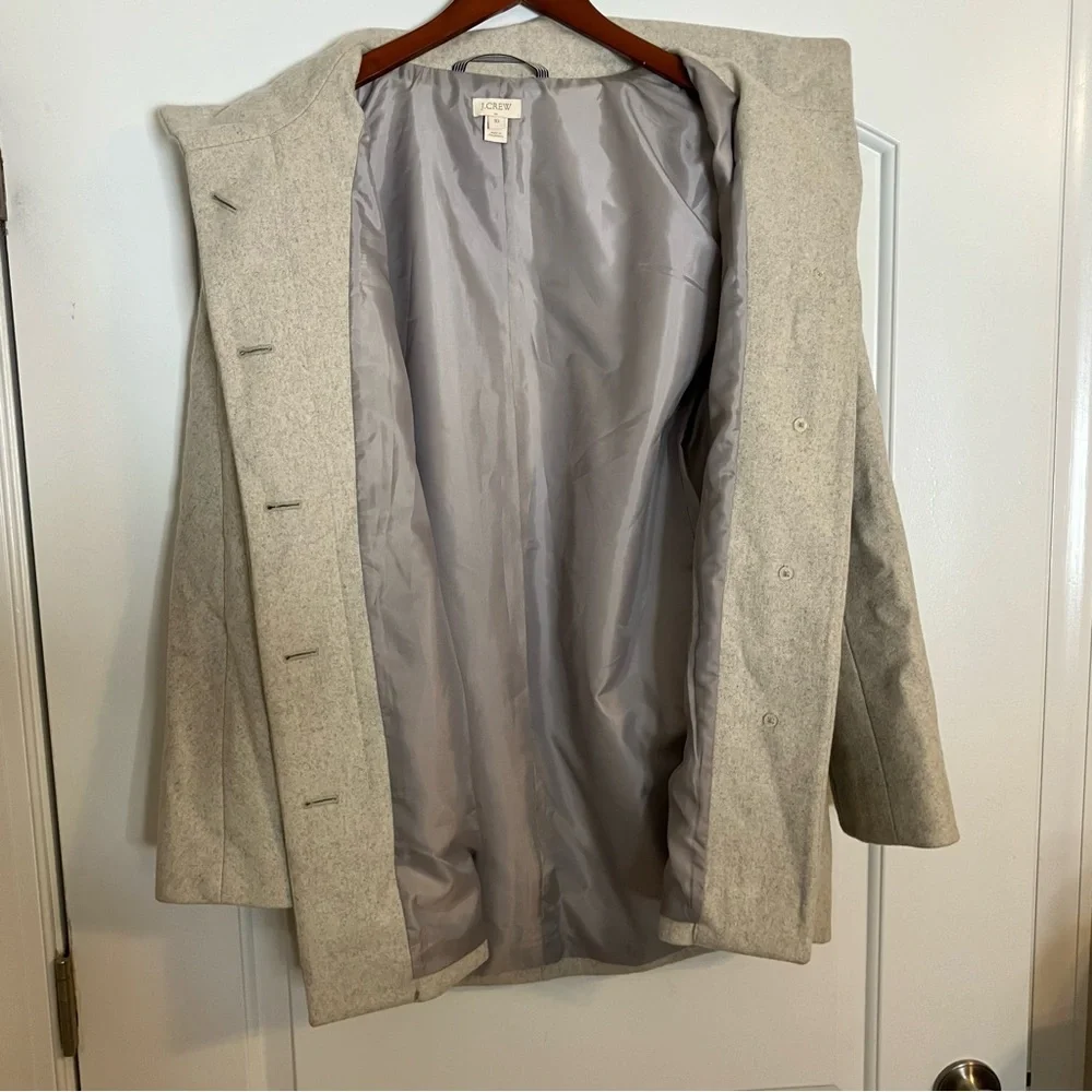 J.Crew City Coat wool‎ mid-length collared Beige winter peacoat jacket Sz 10 - Picture 4 of 9